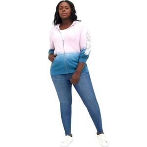 TORRID Plus Size Dip-dye Pink blue Cozy Fleece Wings zip-Up Hooded Jacket.